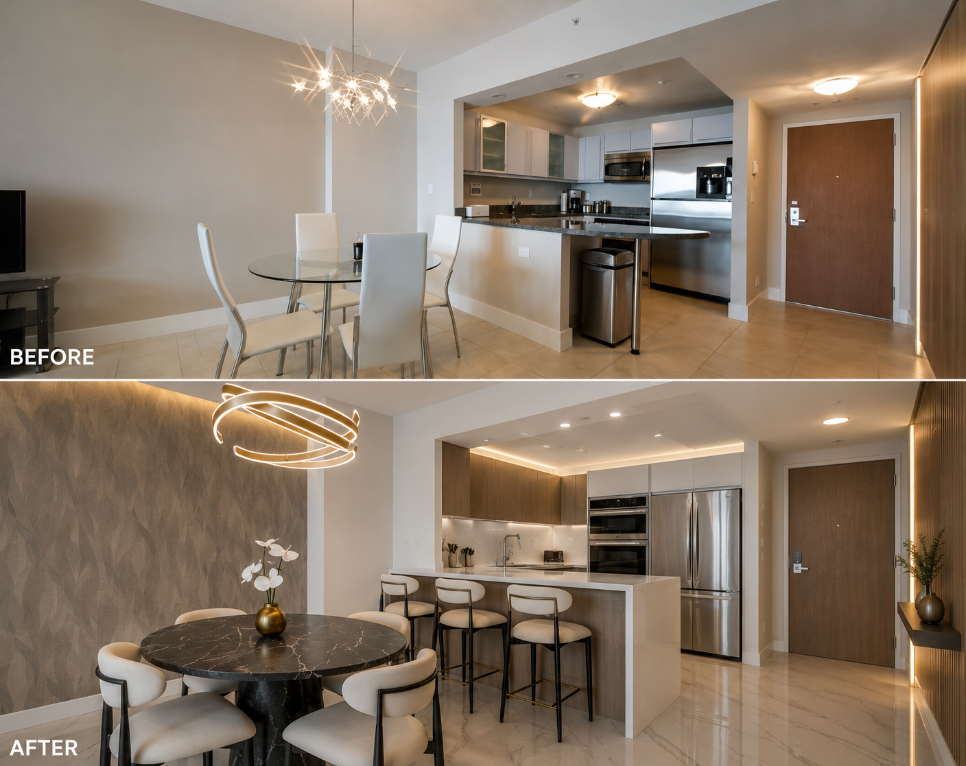 Before and after luxury home remodeling transformation in Miami